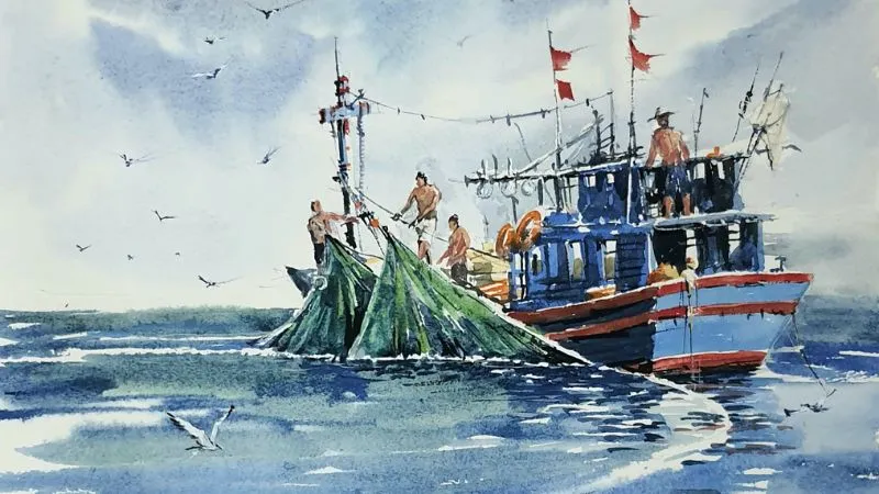 phân tích khổ đầu và khổ cuối 'Đoàn thuyền đánh cá' của Huy Cận
