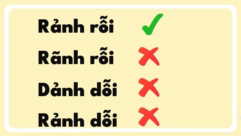 Rảnh rỗi là cách viết đúng chính tả, rãnh rỗi, dảnh dỗi, rảnh dỗi là sai