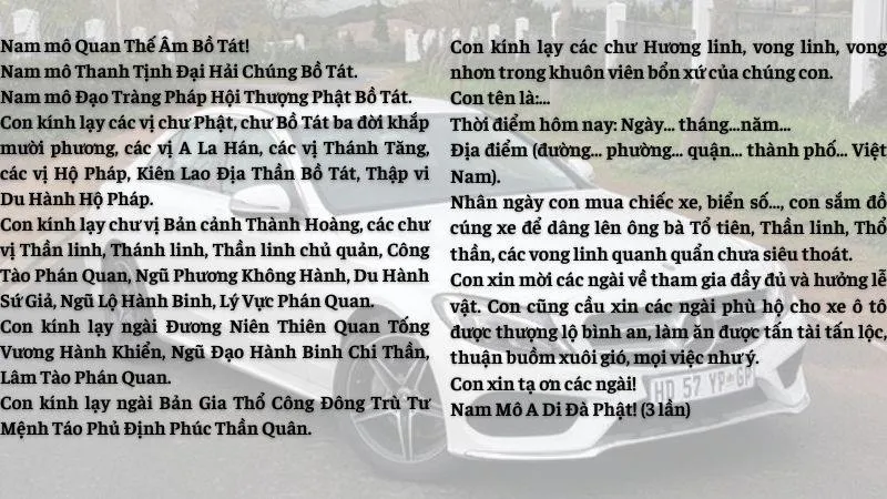 văn cúng xe hàng tháng