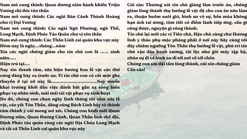 văn khấn thần sông nước