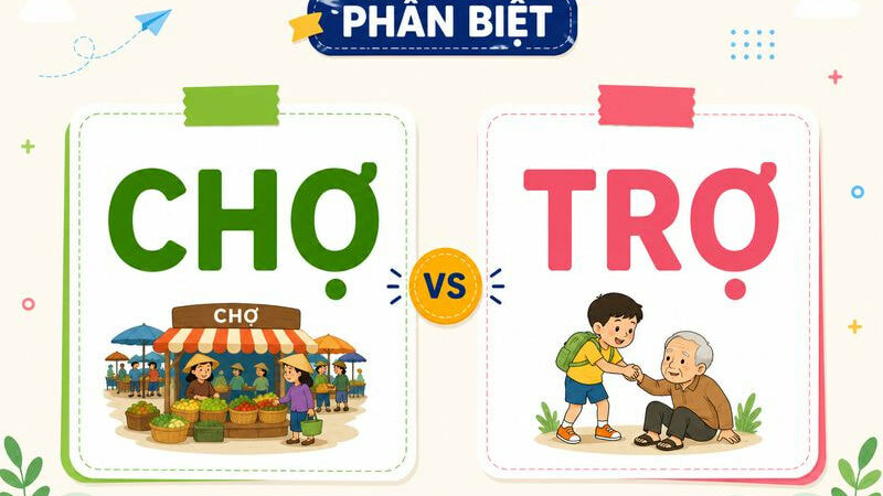 Phân biệt chợ và trợ – Nghĩa, cách dùng và ví dụ chuẩn chính tả