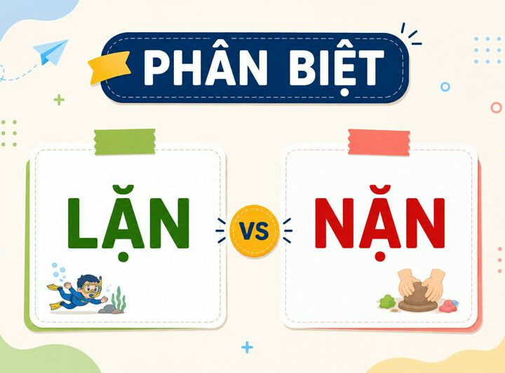 Phân biệt lặn và nặn – Nghĩa, cách dùng và ví dụ chuẩn chính tả