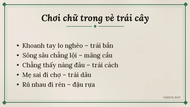 lối chơi chữ trong vè trái cây