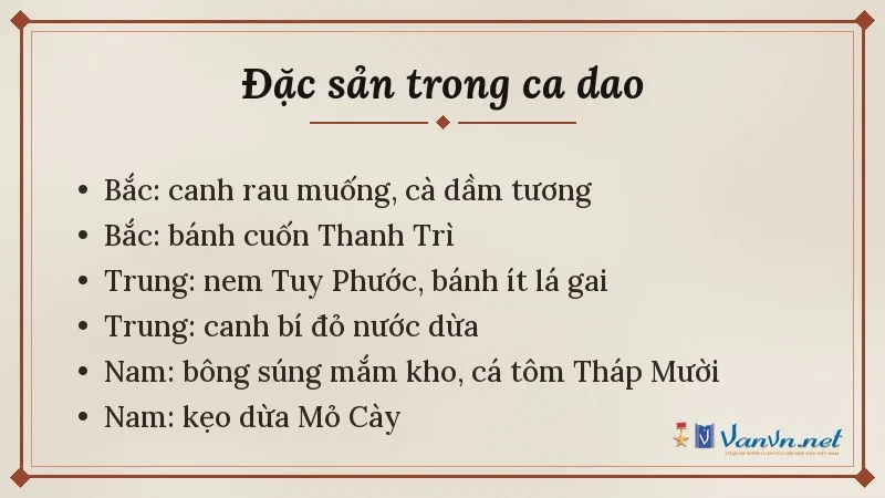 đặc sản ba miền trong ca dao về món ăn