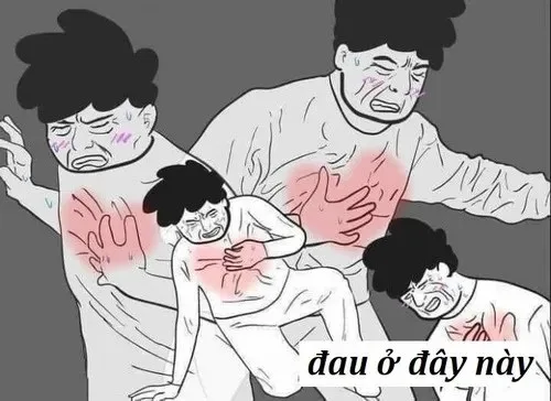 đau ở đây này meme