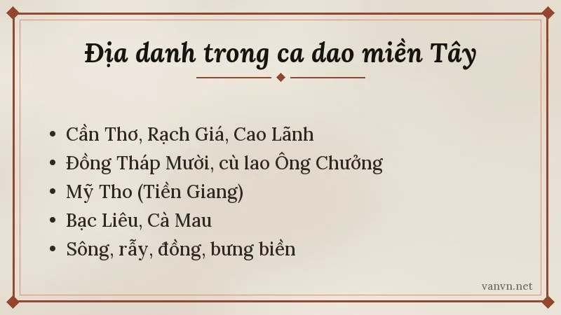 các địa danh trong ca dao về miền Tây