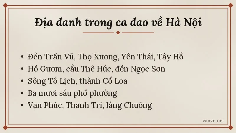 các địa danh trong ca dao về Hà Nội