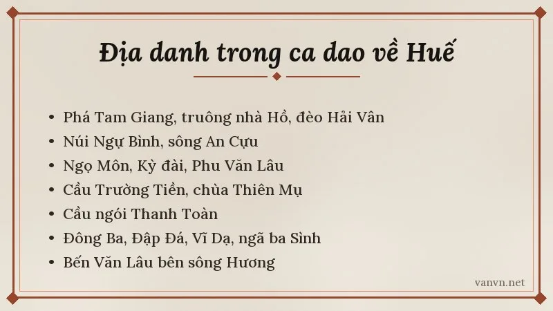 các địa danh trong ca dao về Huế