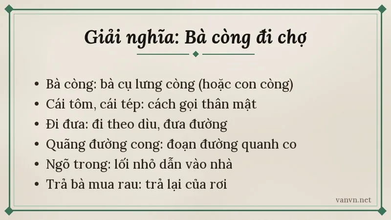 giải nghĩa từ khó trong đồng dao Bà còng đi chợ