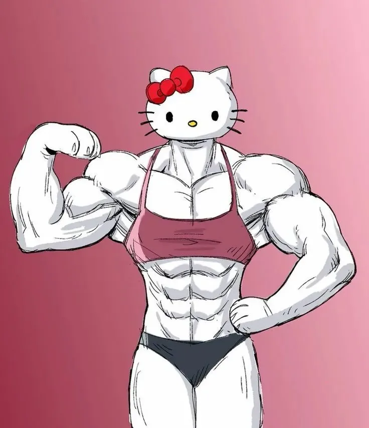 meme cơ bắp mèo hello kitty