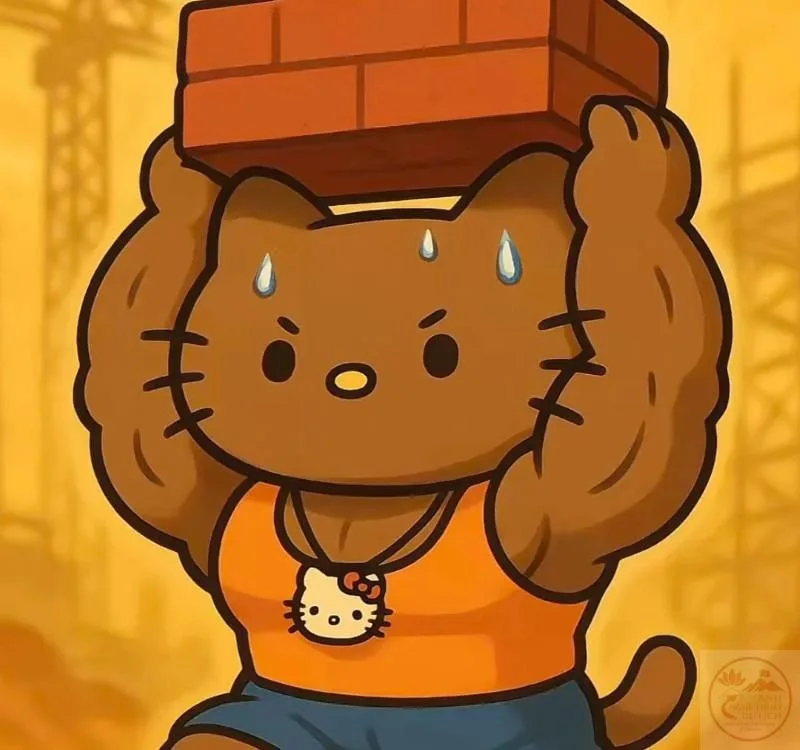 meme cơ bắp mèo hello kitty