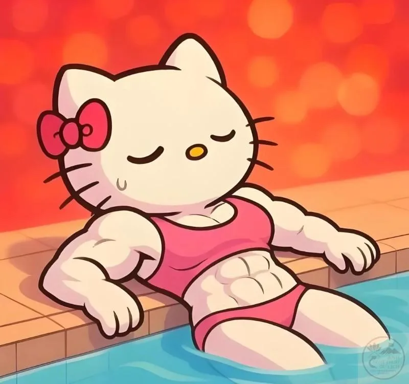 meme cơ bắp mèo hello kitty