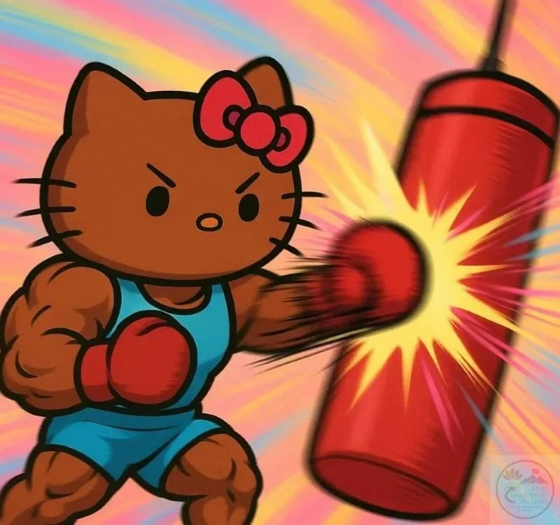 meme cơ bắp mèo hello kitty