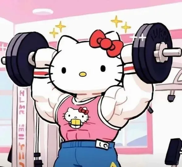 meme cơ bắp mèo hello kitty