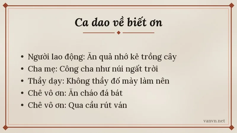 các nhóm ca dao về biết ơn