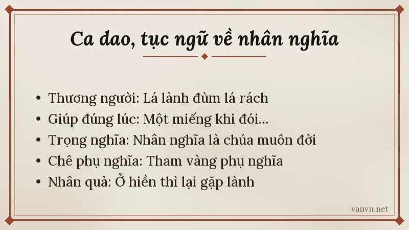 các nhóm ca dao tục ngữ về nhân nghĩa