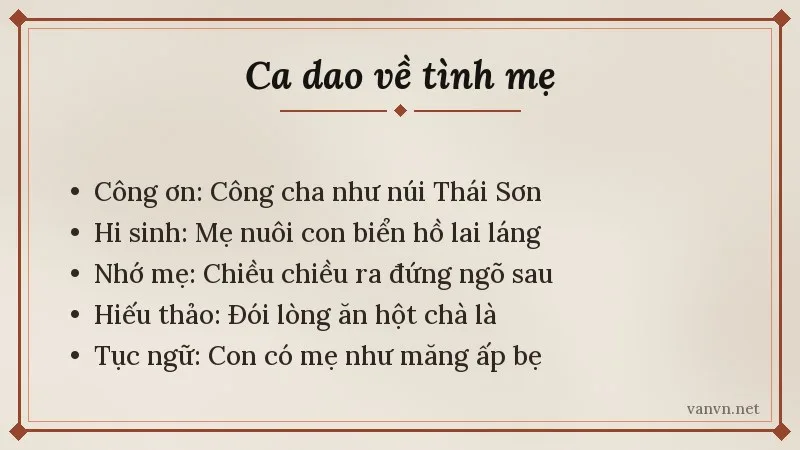 các nhóm ca dao về tình mẹ