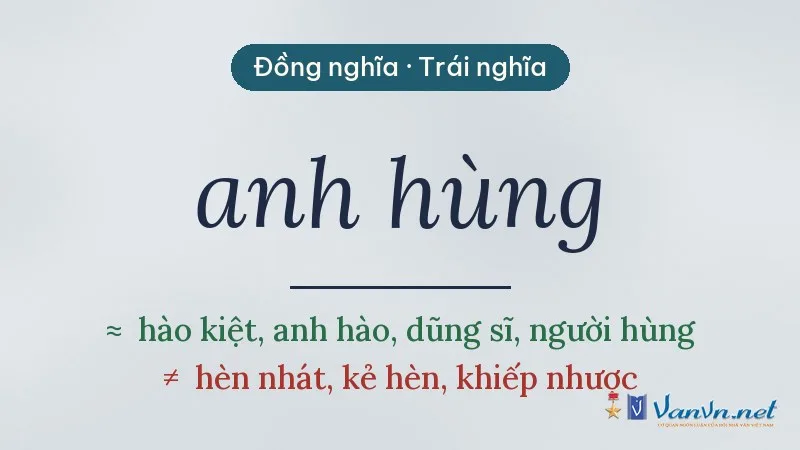 từ đồng nghĩa, trái nghĩa với anh hùng