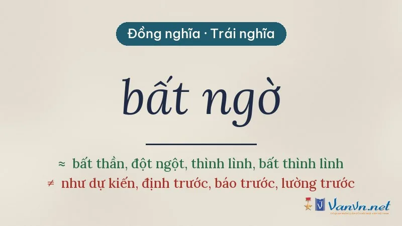 từ đồng nghĩa, trái nghĩa với bất ngờ