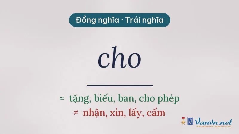 từ đồng nghĩa, trái nghĩa với cho