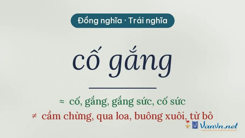 từ đồng nghĩa, trái nghĩa với cố gắng