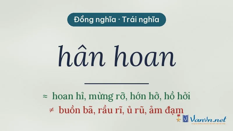 từ đồng nghĩa, trái nghĩa với hân hoan