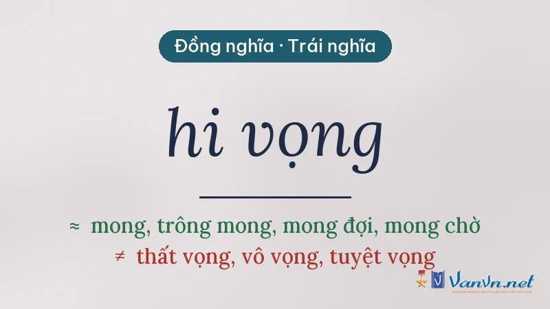 từ đồng nghĩa, trái nghĩa với hi vọng