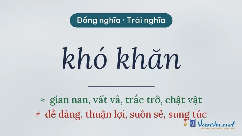 từ đồng nghĩa, trái nghĩa với khó khăn