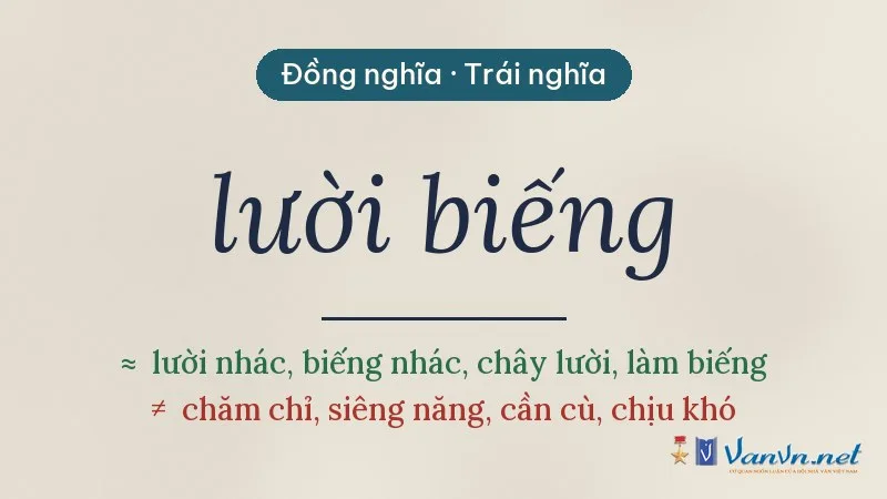 từ đồng nghĩa, trái nghĩa với lười biếng