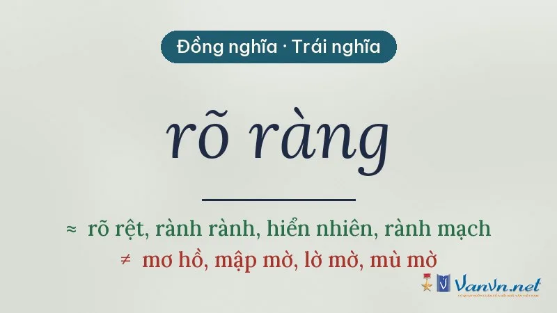 từ đồng nghĩa, trái nghĩa với rõ ràng