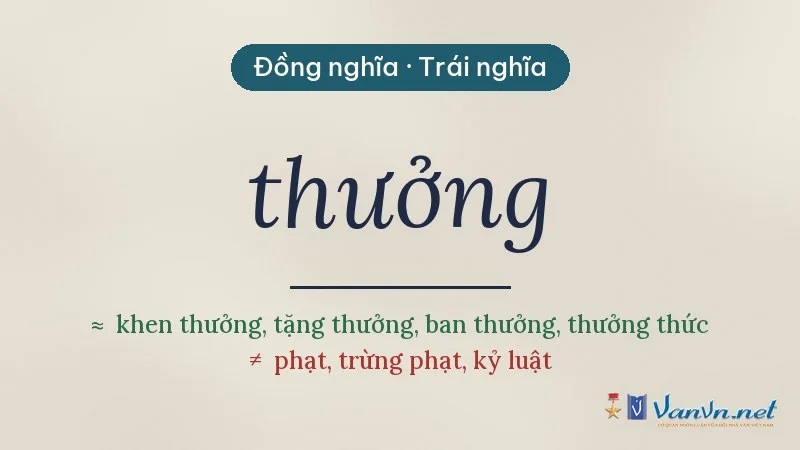 từ đồng nghĩa, trái nghĩa với thưởng