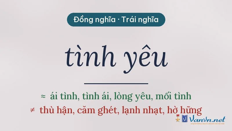 từ đồng nghĩa, trái nghĩa với tình yêu