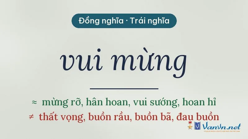 từ đồng nghĩa, trái nghĩa với vui mừng