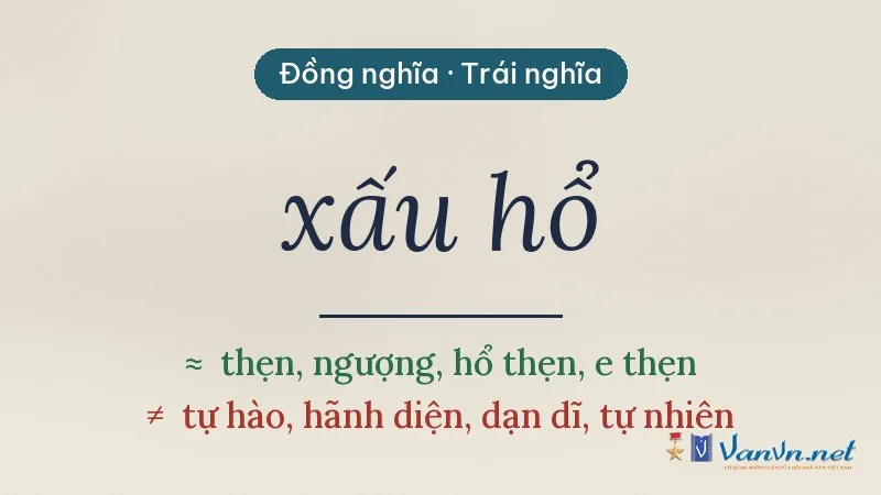 từ đồng nghĩa, trái nghĩa với xấu hổ